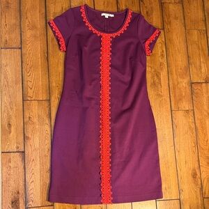 Boden Plum Mini Dress with Red Trim